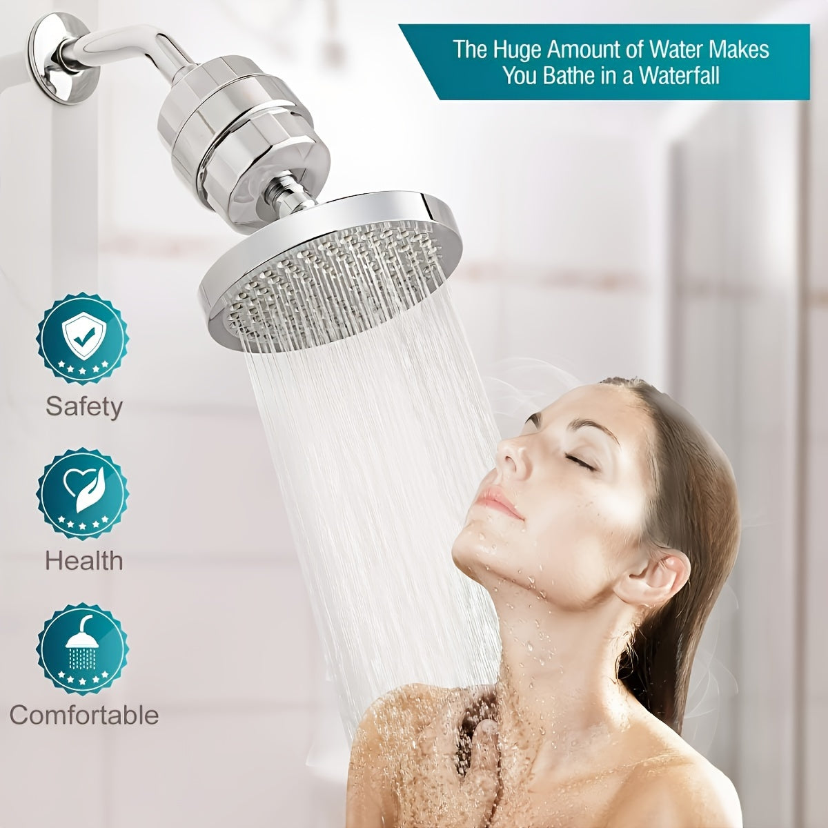 High Pressure Filtered Shower Head Set - 20-Stage Chlorine & Heavy Metal Reduction, 6-Inch Round Luxury Polished Chrome, Wall Mount, Powerful Spray, Luxurious Shower Upgrade | Modern Bathroom Accessories | Stylish Design