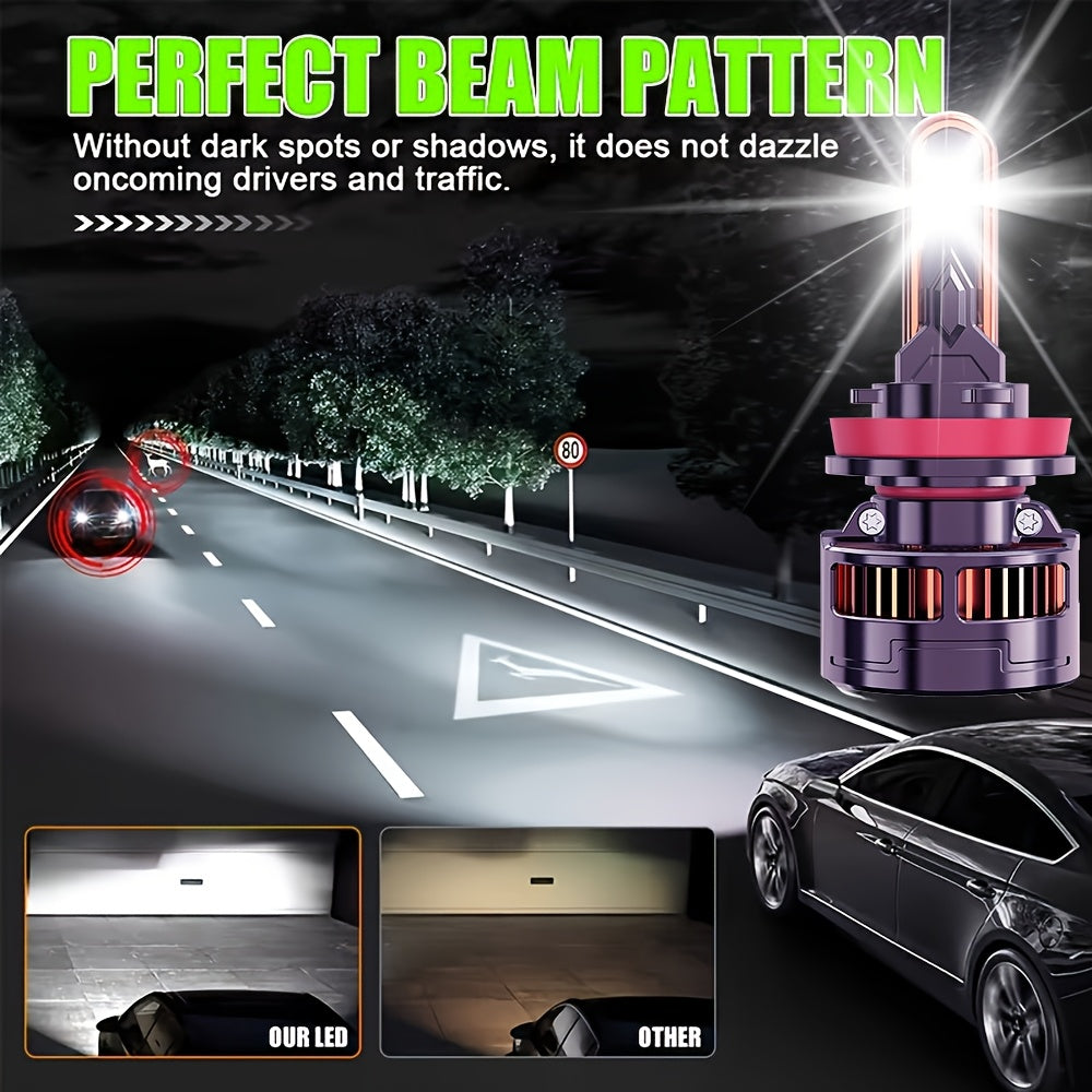 2PCS-LED Car Lights - 9012/9006/9005, H11/H7/H4/H1 - 55000LM, 300W High/Low Beam, 7500K Cool White Light, 12-24V Spotlight, No Battery Needed, Improves Night Driving Safety, External Driver Included