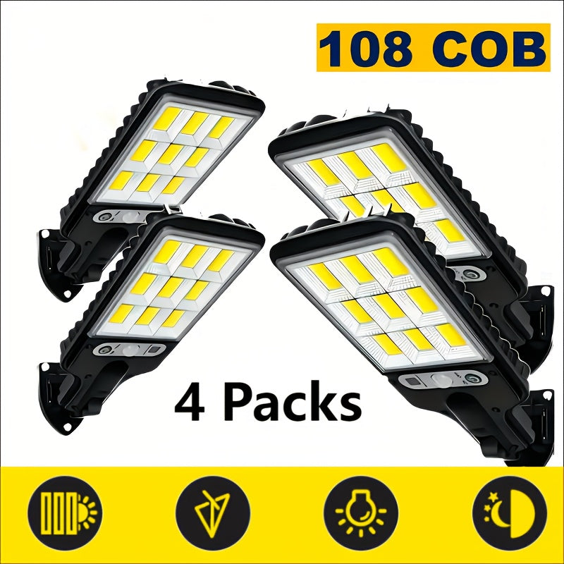 2/4 Sets Solar Outdoor Sensor Light, 108 COB LED Solar Sensor Street Light - 3 Lighting Modes, Solar Powered, IP44 Waterproof, Plastic Material - Perfect for Garden, Courtyard, Pathway Lighting and Commercial Lighting