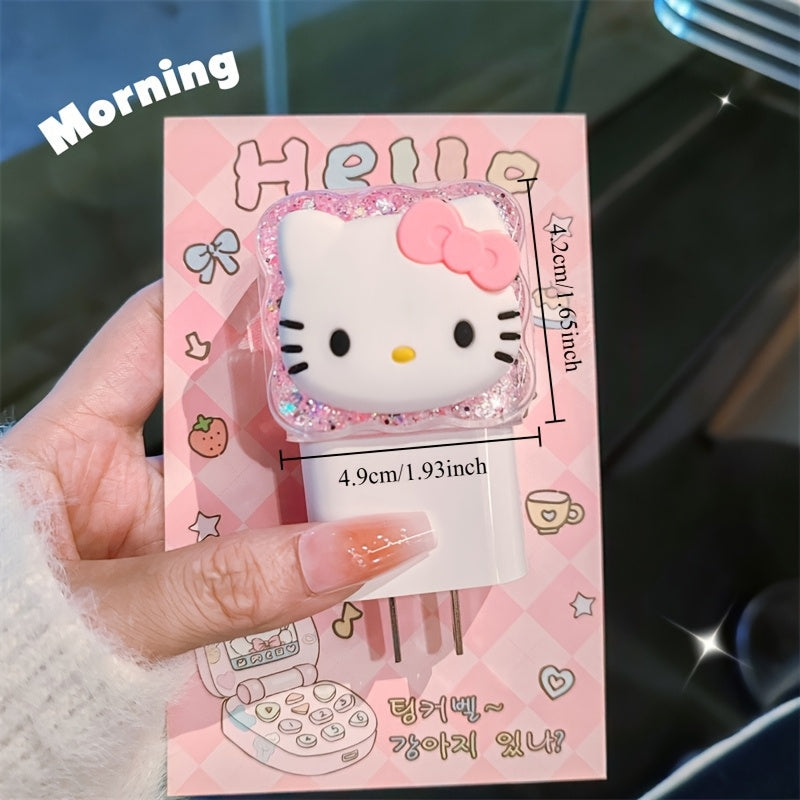 Sanrio Collaboration Hello Kitty Glitter Charging Case Set, Includes a 20W USB-C Fast Charger for Apple, Anti-Bend Protective Case, Suitable for Car/Home/Travel, Tangle-Free And Non-Slip Transparent Silicone Cable Organizer, Adorned with a Cute Bow