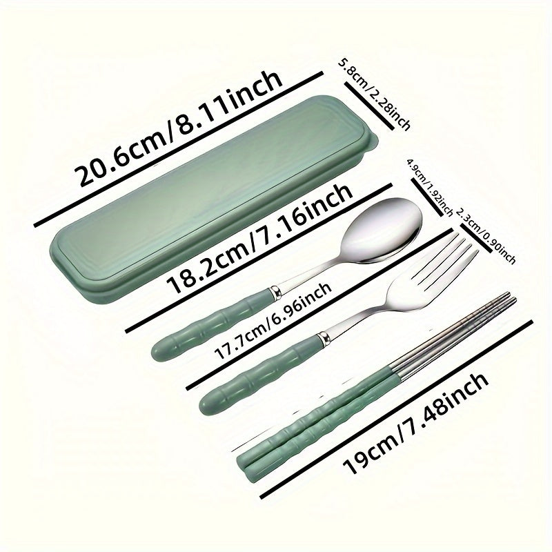 4-Piece Stainless Steel Portable Cutlery Set – Reusable Utensils for Lunch, Camping, Picnics & Travel – Includes Case, Fork, Spoon & Chopsticks – One Case Fits All Daily Dining Needs