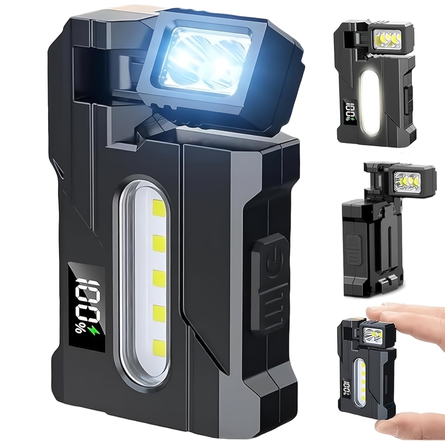 Rechargeable Flashlight with Rotating Head, Ultra-Bright Mini Flashlight, 1200mAh Portable Flat Pocket Flashlight with Magnetic Keychain