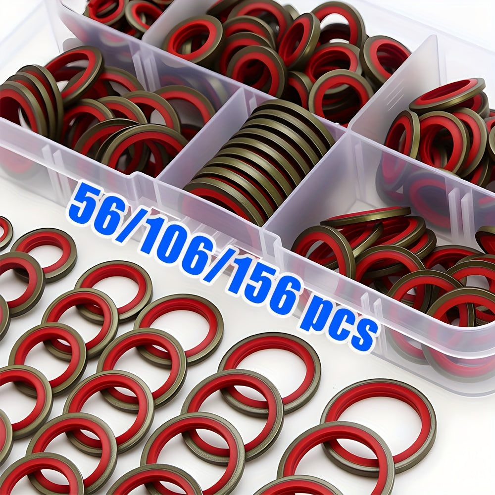 156pcs/box OR 106pcs/box OR 56pcs/box Car Oil Pan Drain Plug Rubber Drain Lock Rubber Drain Plug Replaceable Gasket Seal Kit M6 M8 M10 M12 M14 M16 NBR Metal Sealing Washer Gasket Set | High Pressure Hydraulic
