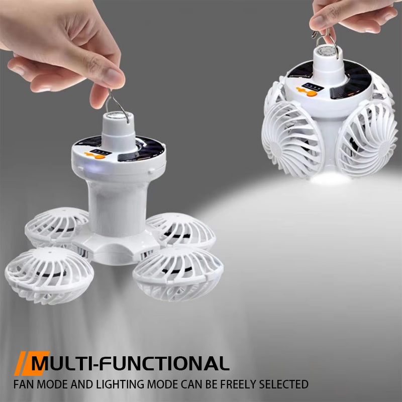 Solar Rechargeable Camping Light with Fan Function, Portable Foldable Flashlight, Hook Design, 3 Lighting Modes, Emergency Light for Night Fishing, Camping and Travel