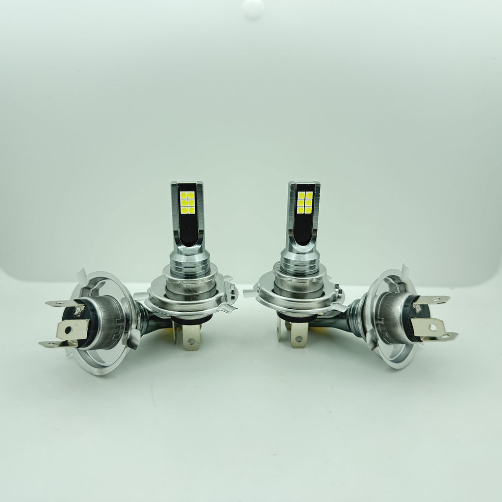 4-Pack LED H4 3030 12-SMD Headlight Bulb Set - Includes High Beam and Low Beam, Cool White Light, Suitable for Trucks and Motorcycles, Voltage 12V-24V