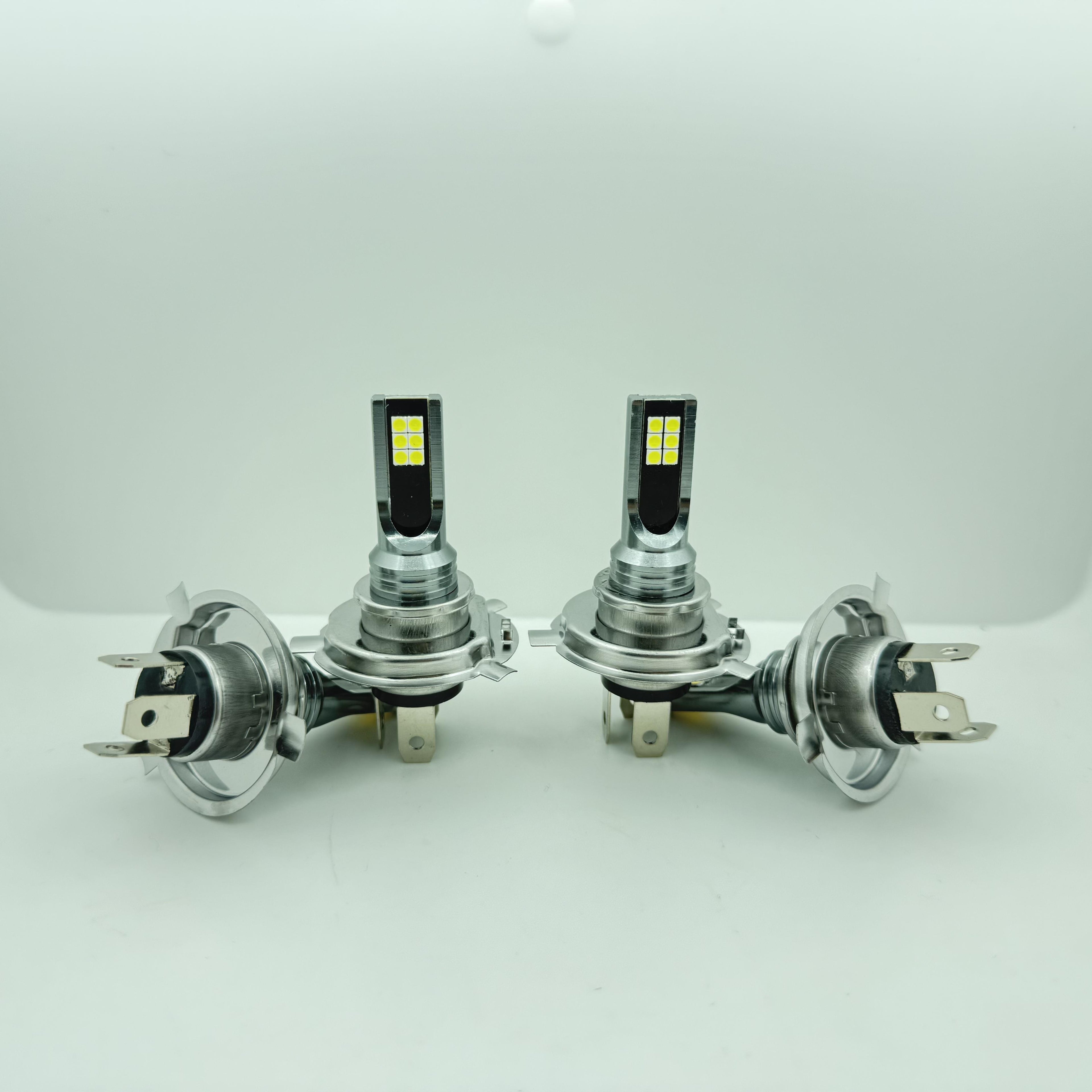 4-Pack LED H4 3030 12-SMD Headlight Bulb Set - Includes High Beam and Low Beam, Cool White Light, Suitable for Trucks and Motorcycles, Voltage 12V-24V
