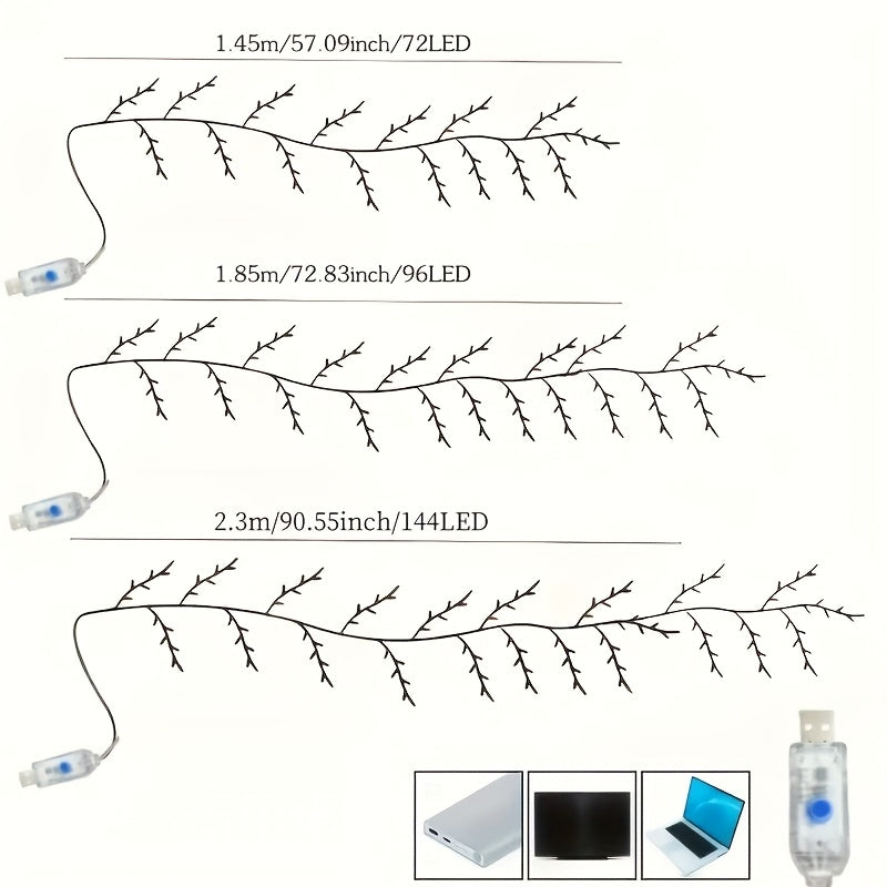 1PC/2PCS 48LEDS/ 72LEDS/96 LEDS/144LEDS 可弯曲柳条藤蔓灯，白桦树灯，8种模式人造植物藤条装饰灯，家居氛围灯，派个节日装饰灯，圣诞母亲节感恩节完美礼物