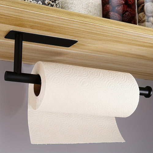 1pc No-Drill Self-Adhesive Wall Mount Paper Towel Holder - Stainless Steel Kitchen & Bathroom Organizer for Roll Paper, Cling Wrap, Towels & Utensils, Modern Space-Saving Design, Drill-Free Install, Sleek Metal Finish, Easy Setup