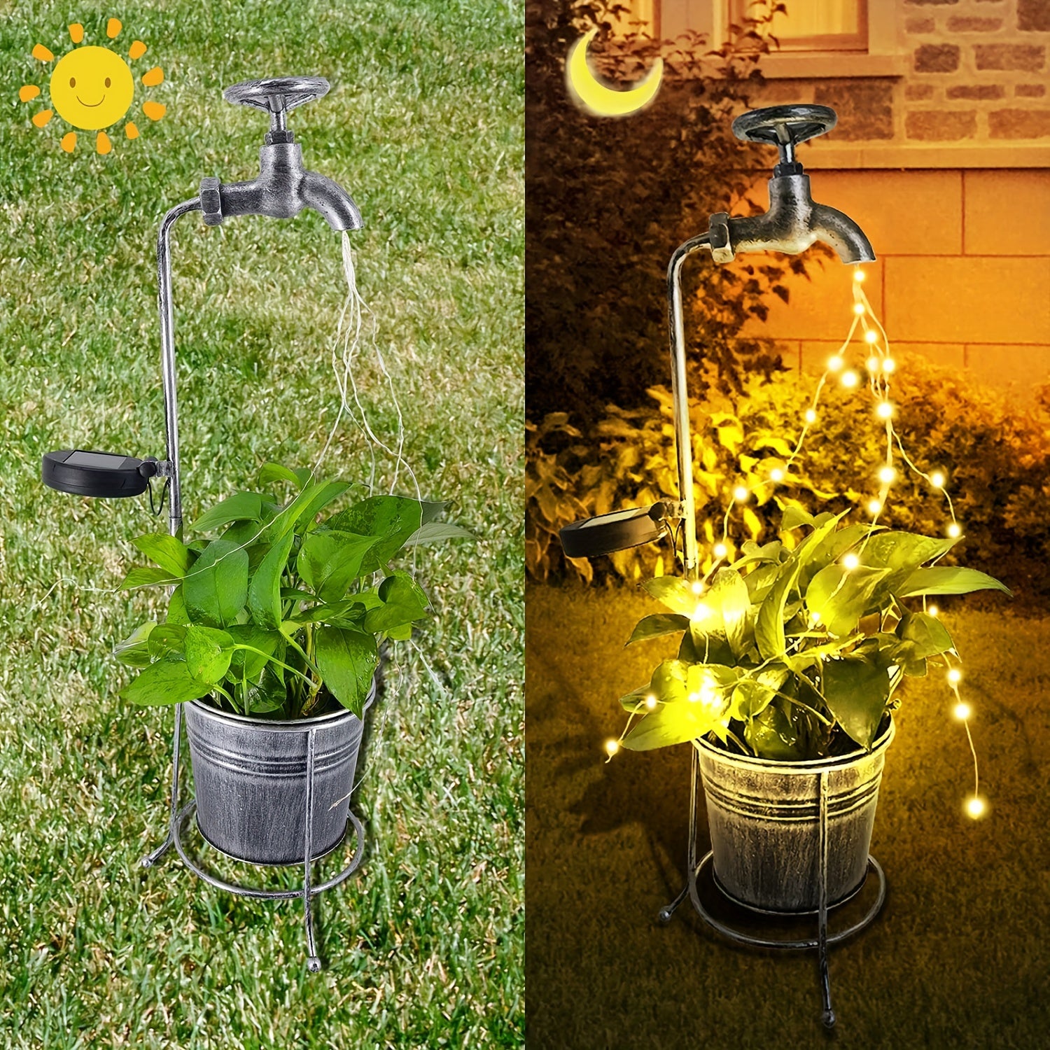 1 Piece, Solar Garden Light, Solar Garden Faucet Light Decoration, Waterfall LED Light, Solar Powered Outdoor Decoration, Room Decor, Home Decor, Wedding Decoration, Festival Decoration, Celebration Decoration, Outdoor Decor