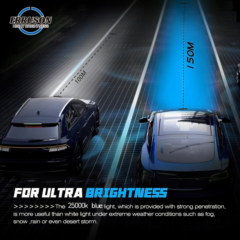 Erruson 2-Pack Dazzling Car Bulbs 9005/HB3 9006/HB4 H11 H4 H7 H1 High/Low Beam Dual-Use Turbo Light, 30000 Lumens 300W 3000K/4300K/6000K/8000K/25000K Car Light, 700% Brightness