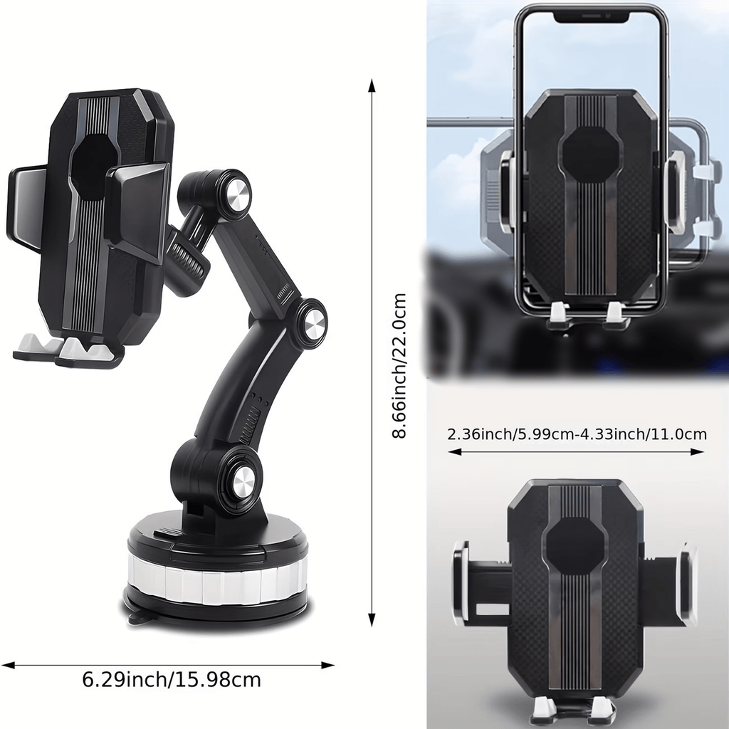 Flexible Arm for Easy Navigation & Hands-Free Phone Operation – Universal Car Phone Mount – Sturdy Suction Cup Base for Dashboard