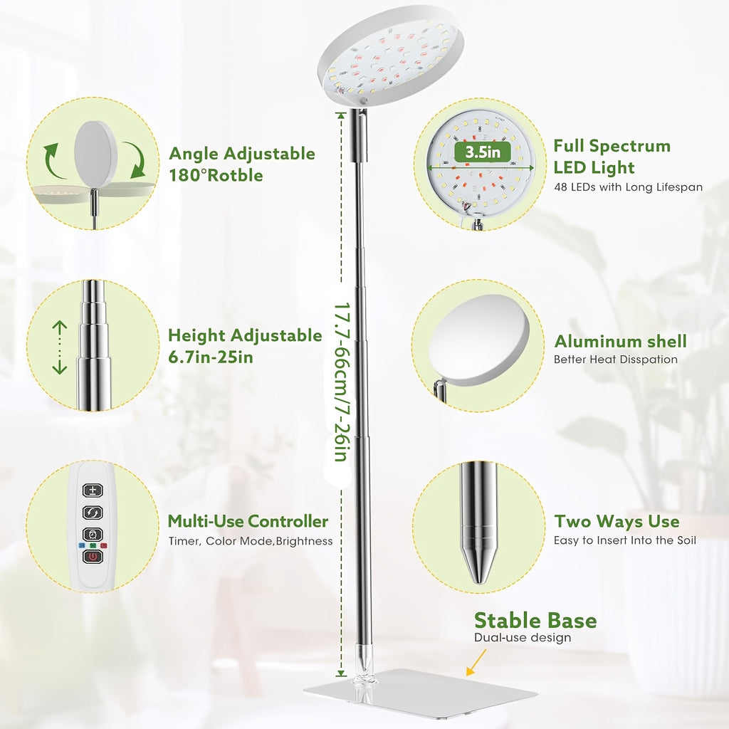 Full Spectrum Indoor Plant Grow Light, 48 LED Plant Lamp for Indoor Plants, 2 Installation Methods, 3 Optional Spectral Modes, 3/9/12H Timer, 10 Dimmable Brightness Levels