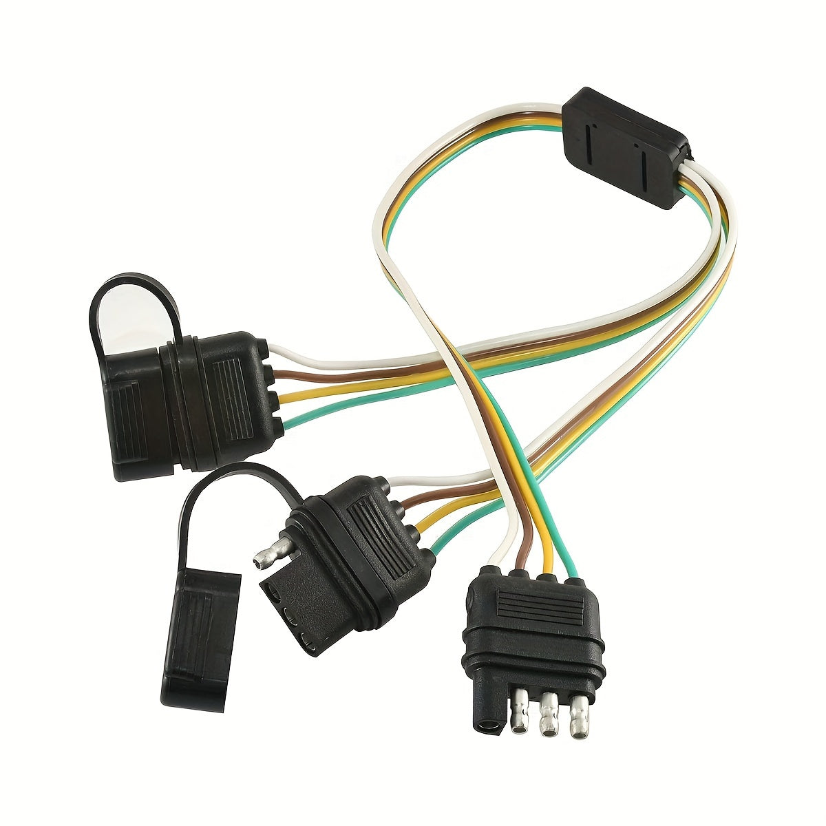 4-Pin Flat Y-Splitter Plug Adapter, 17.5-Inch Trailer Extension Wiring Harness Plug, for LED Tailgate Light Bar and Trailer Lights, US Standard