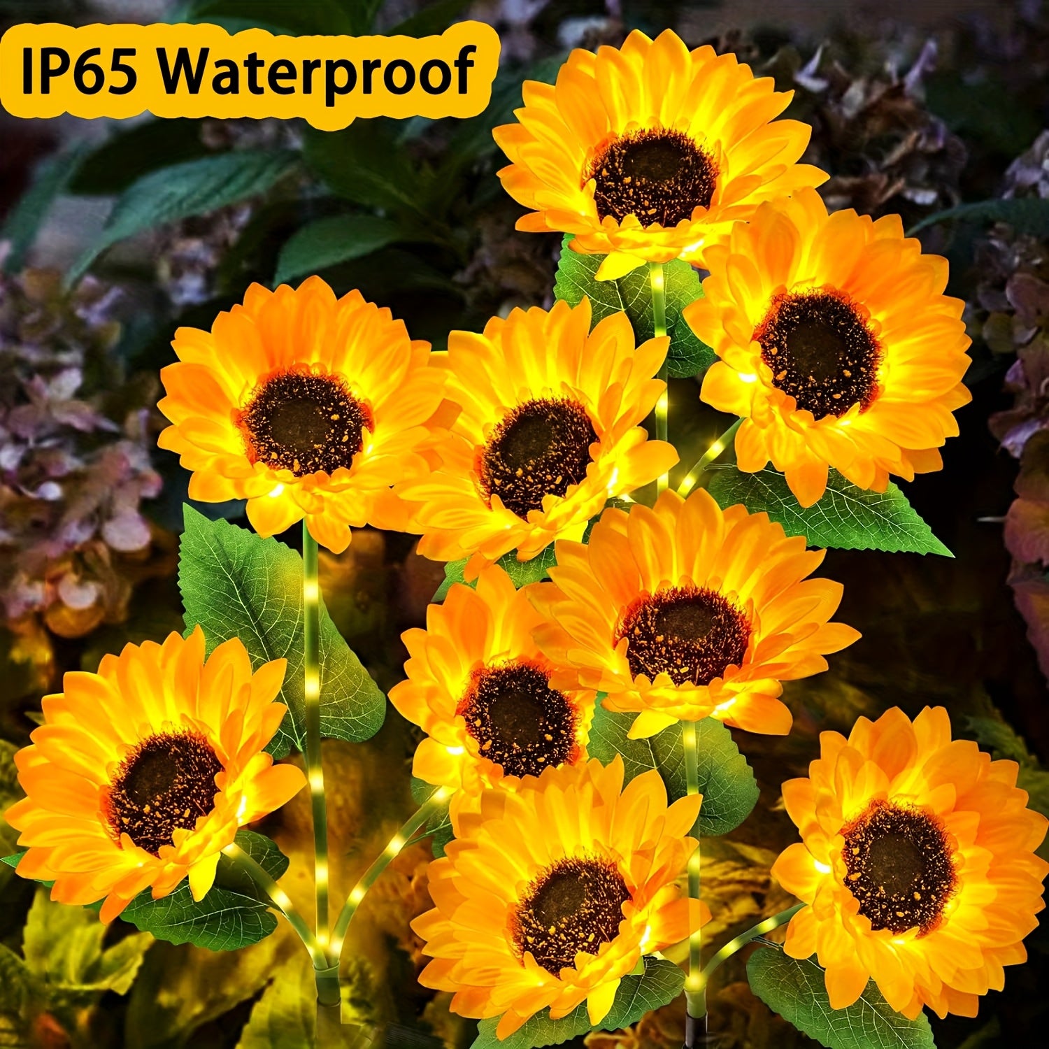 Upgraded 3-Piece Solar Garden Light Set, Includes 9 Sunflower Lights, IP65 Waterproof Outdoor Artificial Flower Solar Light Courtyard Decoration, Automatic On/Off Solar Decorative Light Suitable for Lawn, Courtyard, Porch, Flower Bed