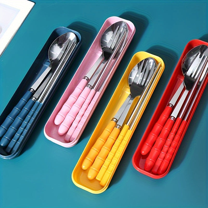 4-Piece Stainless Steel Portable Cutlery Set – Reusable Utensils for Lunch, Camping, Picnics & Travel – Includes Case, Fork, Spoon & Chopsticks – One Case Fits All Daily Dining Needs
