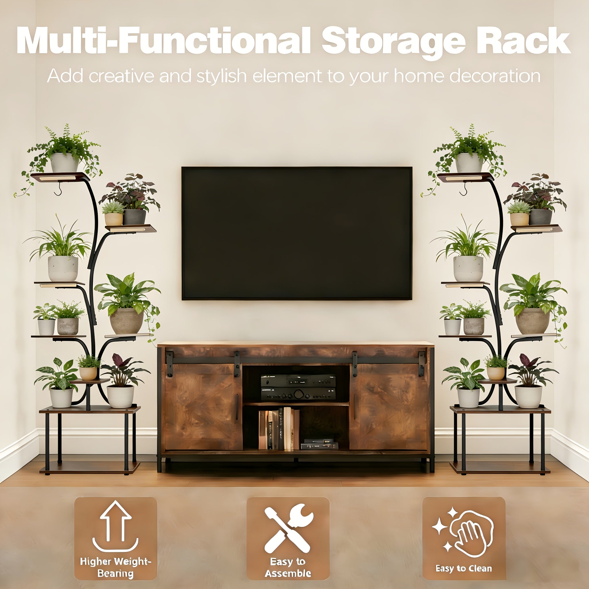 1-Piece Indoor Plant Stand with Adjustable Grow Light, 8-Tier Sturdy Metal Plant Display Shelf, 62 Inch Corner Storage Rack, Space-Saving Modern Style, Perfect for Home, Living Room, Bedroom and Balcony, Ideal for Potted Plants, Herbs and Succulents