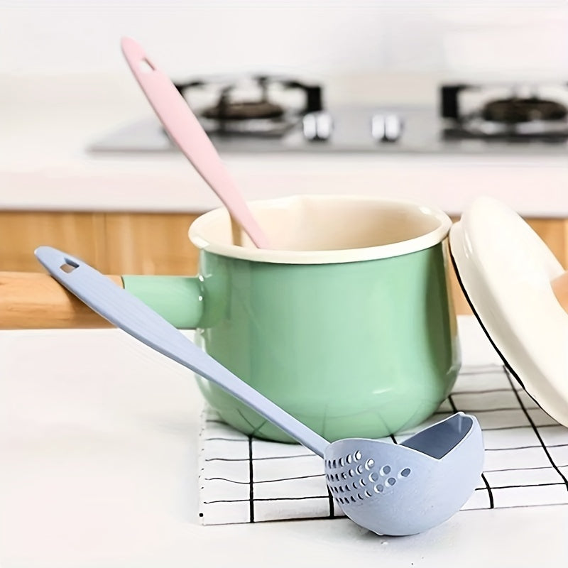 1PC 2-in-1 Slotted Soup Ladle, Long Handle Plastic Hot Pot Spoon, Kitchen Utensil
