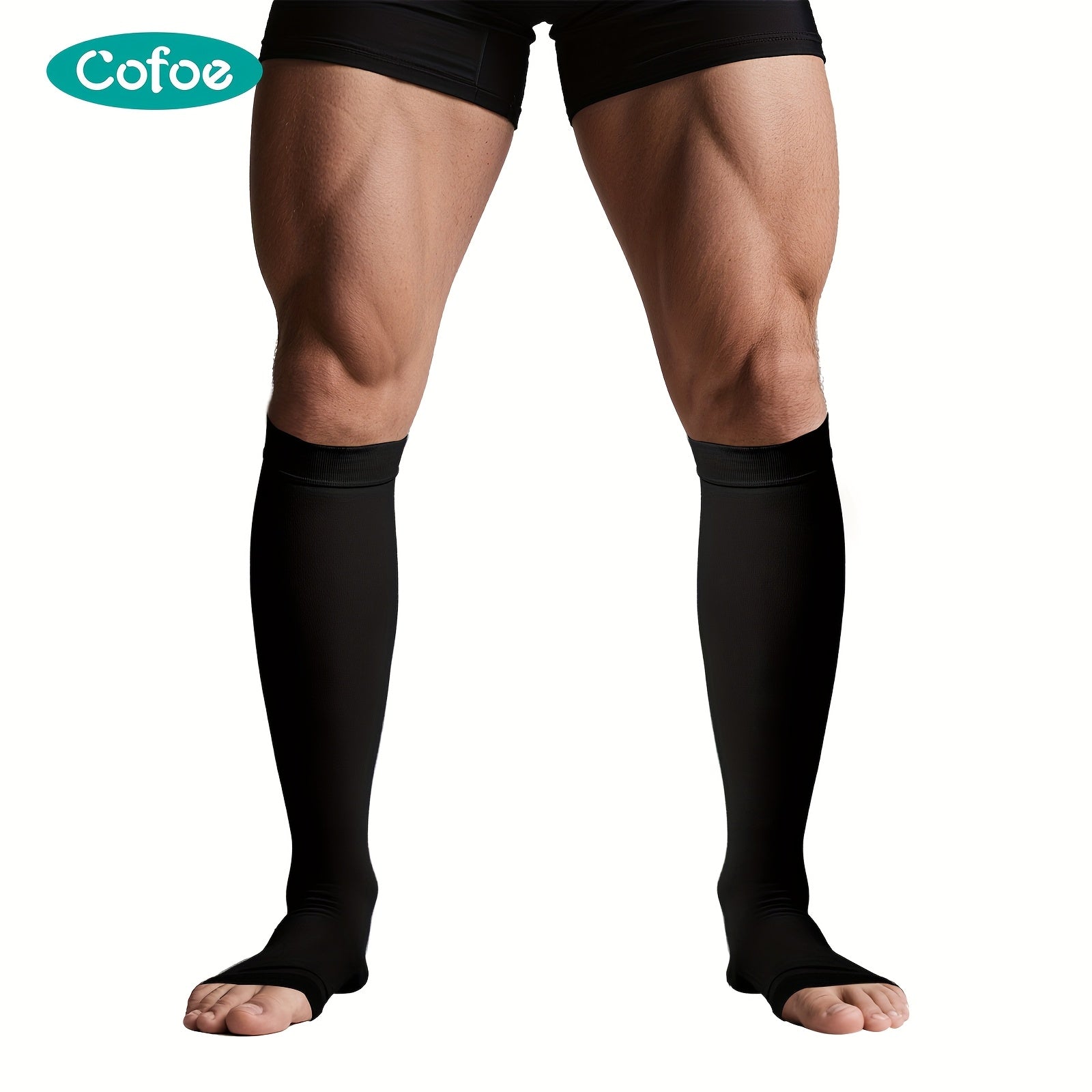COFOE - 男女通用膝高压缩袜 22-32mmHg (80% 尼龙/20% 氨纶) - 渐进压力适用于静脉曲张、跑步、运动和旅行 - 全天候弹性开口及腿部护理紧身袜