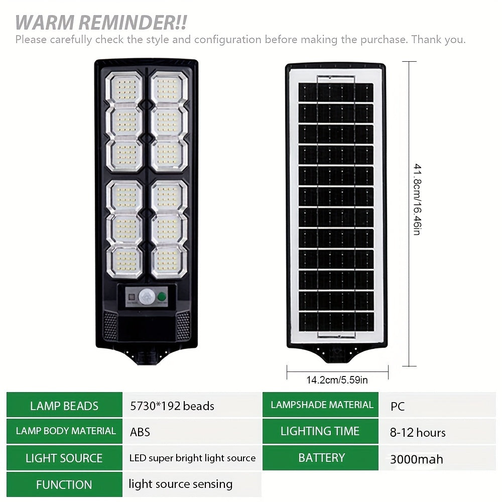 1 LED Solar Street Light, Outdoor Parking Lot Light, Garden Solar Lighting (Dusk to Dawn), Wide Angle Motion Sensor and Remote Control Function, Perfect for Courtyard Garden, Patio, Road Lighting