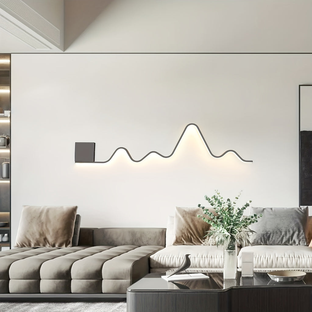 Qcyuui Lighting Dimmable LED Wall Light, Modern Wall Sconce 43.3-Inch / 109cm, Creative Wave Long Linear Wall Light with Remote Control, Suitable for Bedroom, Living Room, Hallway, Stairs, Entryway