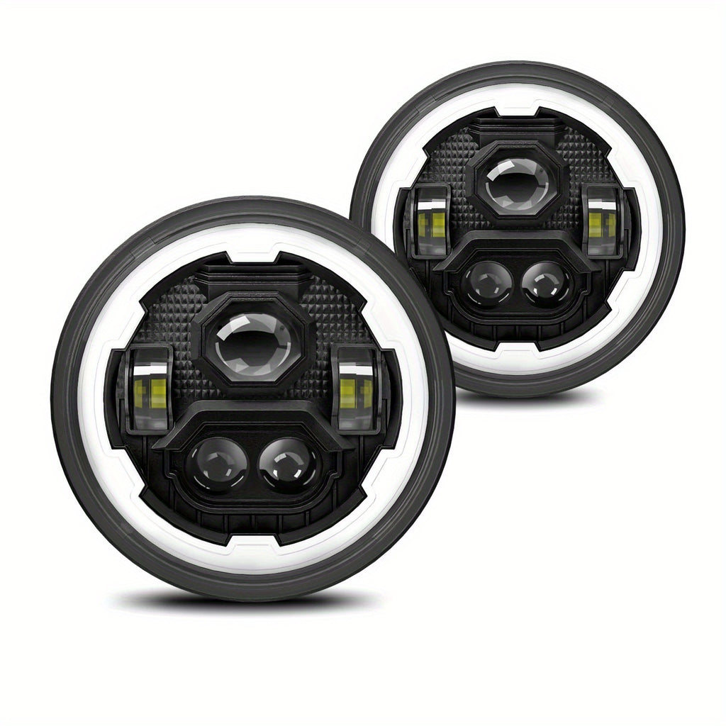 One Car LED Headlight, 7-Inch Round Gear Angel Eye Dual Color Daytime Running Light, Turn Signal, H4 High/Low Beam Integrated High Brightness Cool Headlight, Headlight Assembly, Motorcycle Spotlight