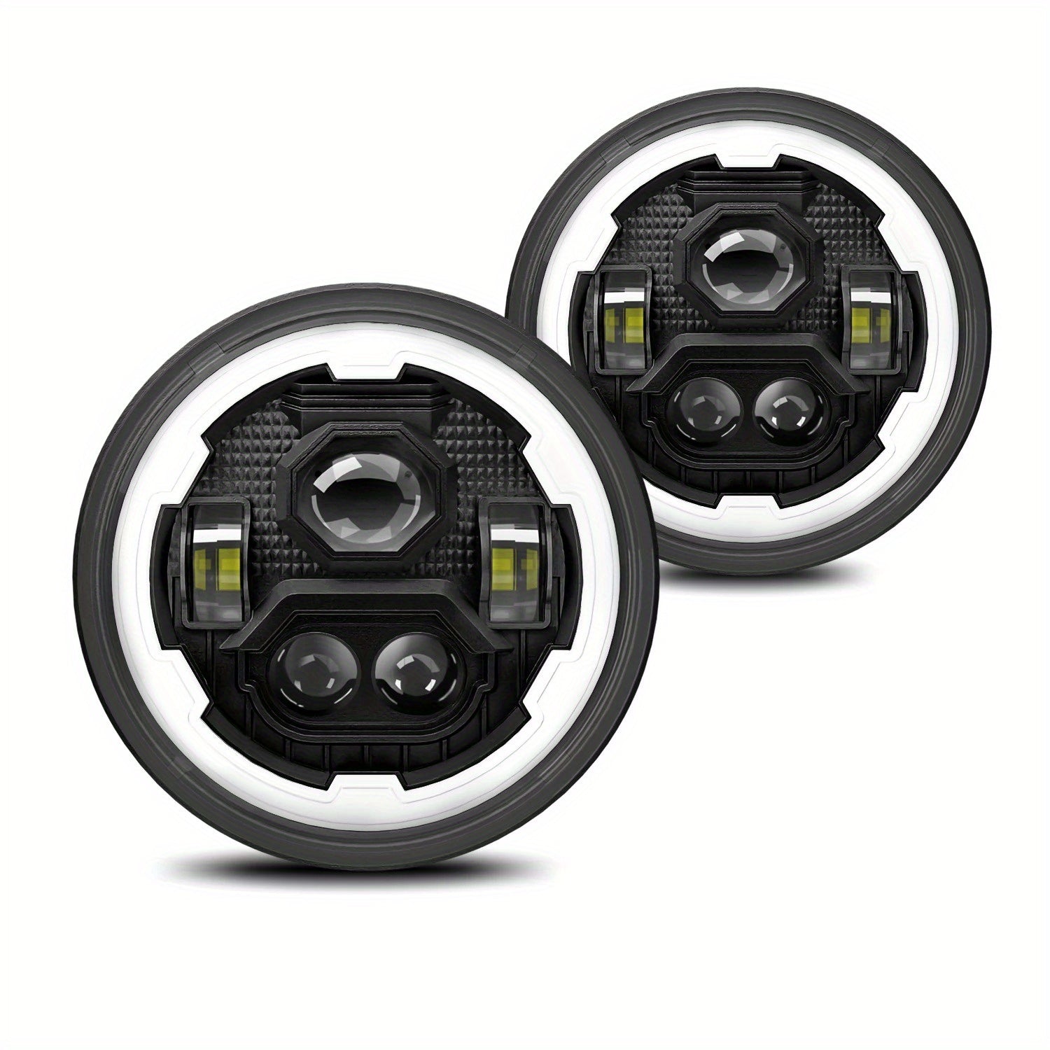 One Car LED Headlight, 7-Inch Round Gear Angel Eye Dual Color Daytime Running Light, Turn Signal, H4 High/Low Beam Integrated High Brightness Cool Headlight, Headlight Assembly, Motorcycle Spotlight