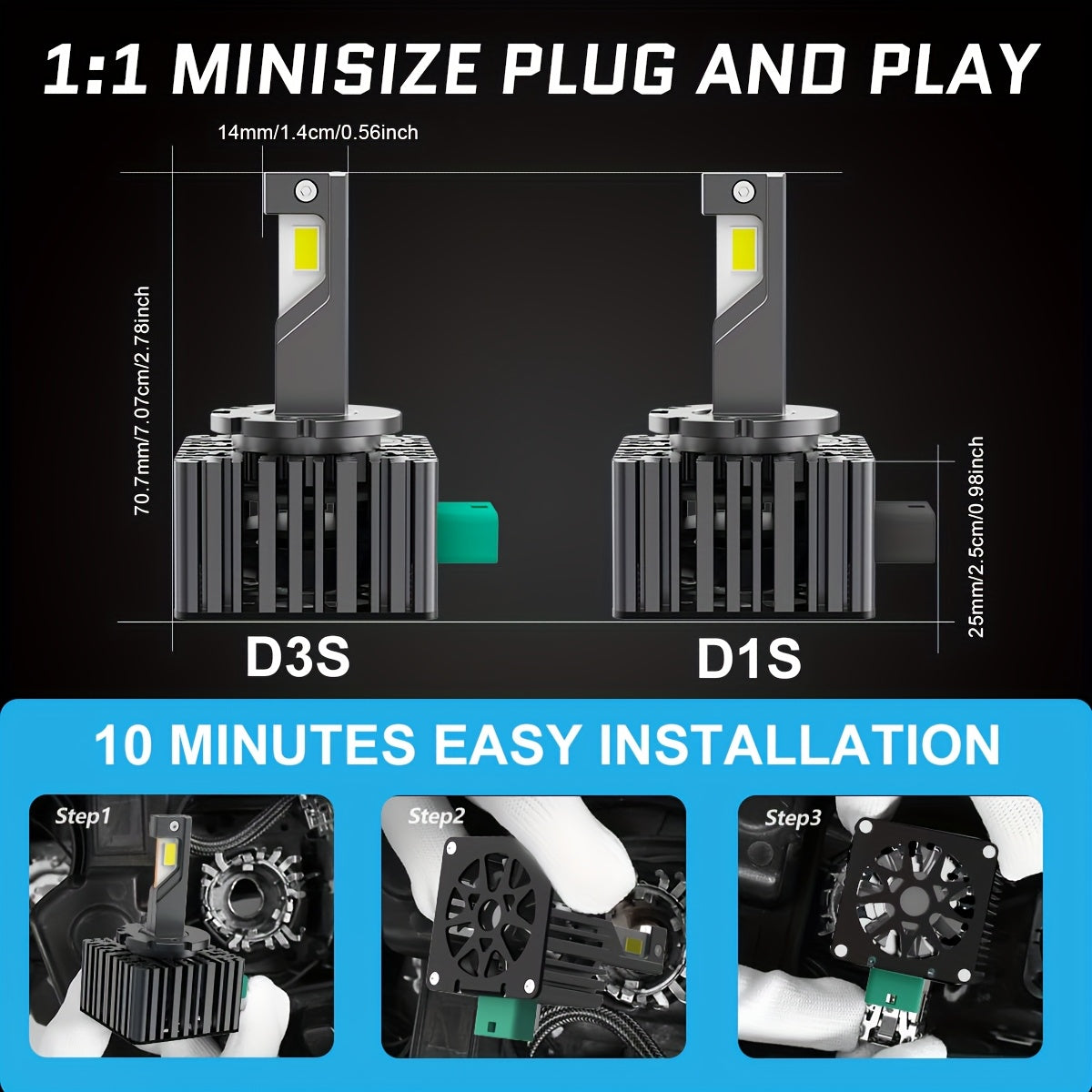 2Pcs D3S LED Headlight HID D1S D1R D3R Led Bulbs 12V 24V Canbus Error-Free Turbo LED 40000LM Each Side CSP Chip Car Light Auto Light 6500K Plug-and-Play