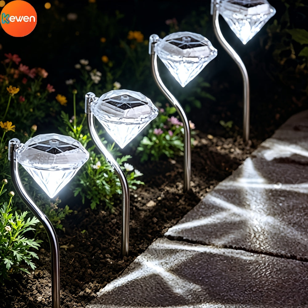 Cowin 4/8/12-Head Solar Courtyard Light with Auto Sensor, Diamond-Shaped White LED Solar Landscape Post Light, IP44 Outdoor Decorative Light, Suitable for Lawn Pathways, Courtyard Walkways