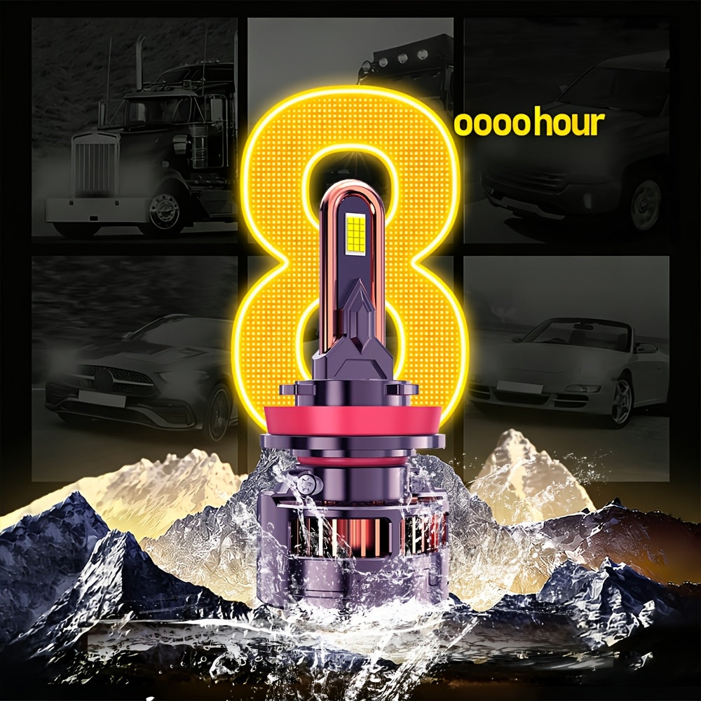 2PCS-LED Car Lights - 9012/9006/9005, H11/H7/H4/H1 - 55000LM, 300W High/Low Beam, 7500K Cool White Light, 12-24V Spotlight, No Battery Needed, Improves Night Driving Safety, External Driver Included