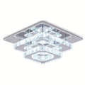 Crystal ceiling light square chandelier modern LED recessed two-layer ceiling light lighting fixture suitable for dining room living room bedroom kitchen hallway hall (cool white light)