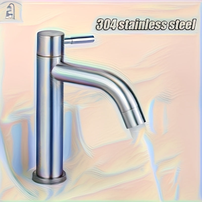 Single Hole 304 Stainless Steel Bathroom Faucet - Brushed Finish & Classic Single Handle Design, for Kitchen, Sink, Bathtub - All-Season Use