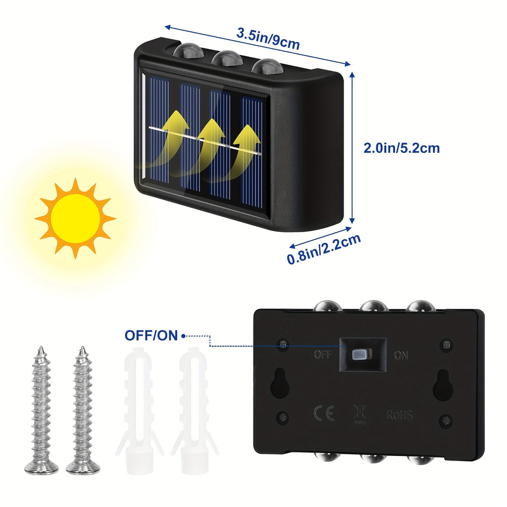 Four Sets Solar Wall Light, 6 LED Beads Outdoor Wall Light, Up and Down Lighting, Light Sensor, Suitable for Courtyard, Porch, Fence, Patio Lighting Wall Light, Holiday Atmosphere Decorative Light Fixture
