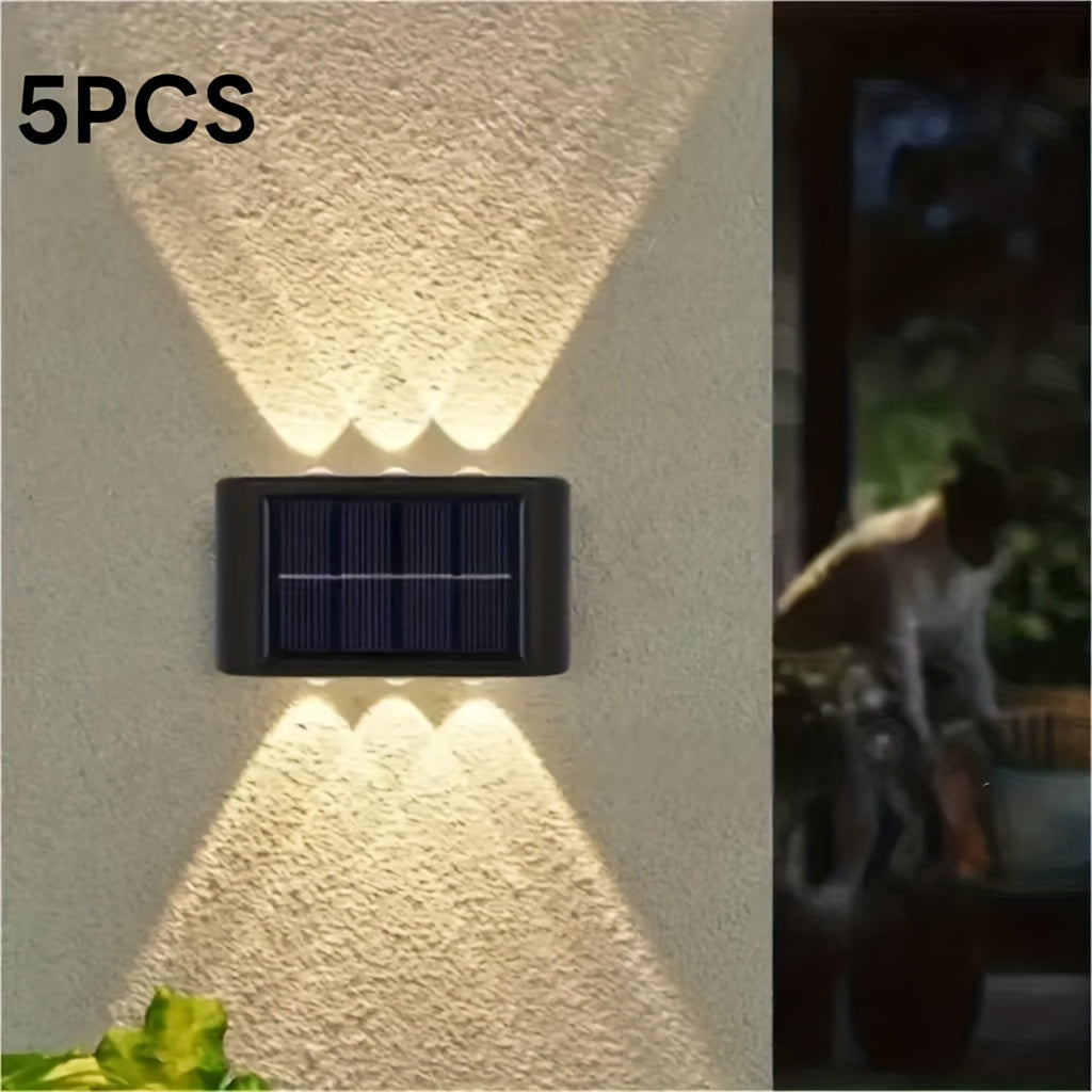 Spring & Summer Bestseller 5pcs Solar Light, 6LED Convex Lens Up-Down Wall Washer Light, Villa Fence Wall Light, Garden Light, Manor Courtyard Exterior Wall Light, Warehouse Garage Indoor & Outdoor
