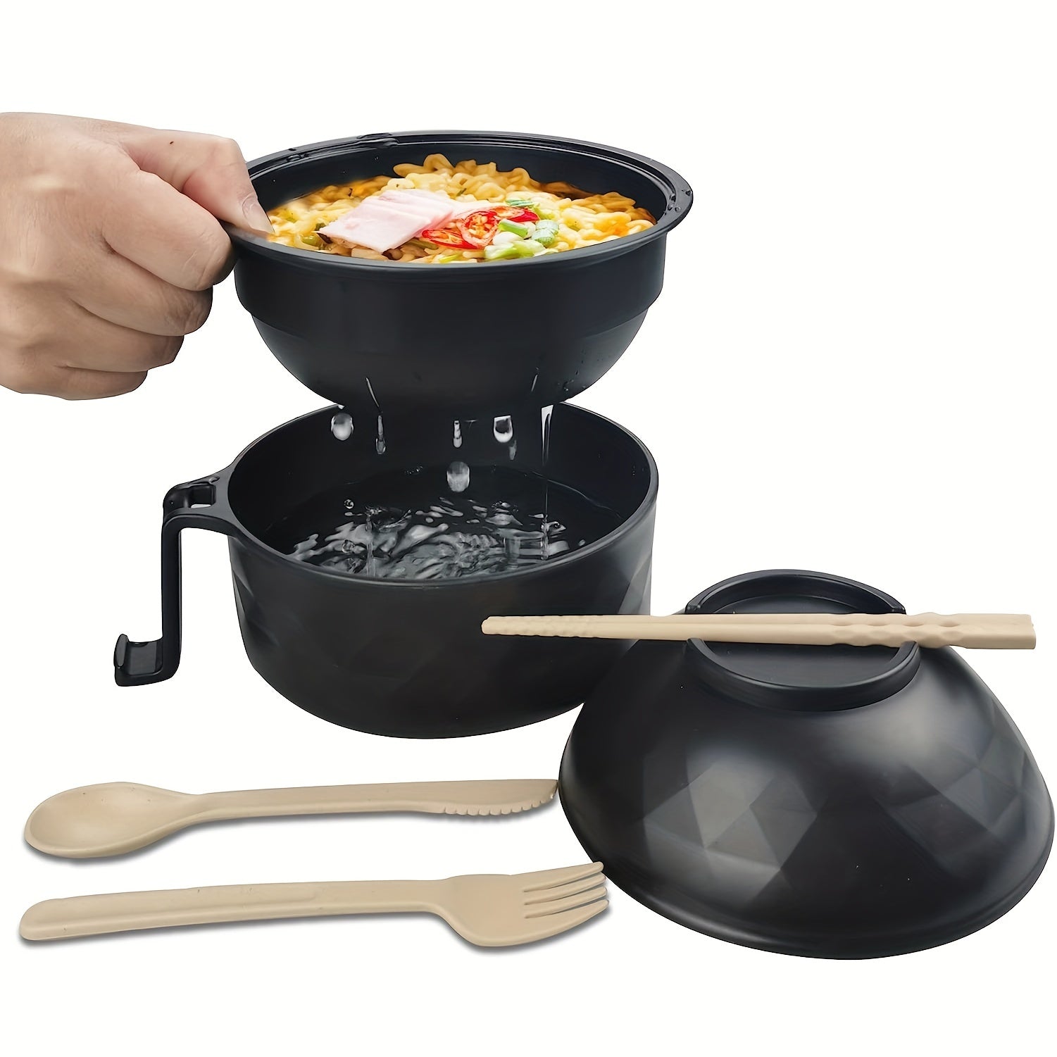 New Microwave-Safe Plastic Ramen Bowl Set – Instant Noodle Soup Cup with Chopsticks, Essential for Dorm Fast Food, Dishwasher Safe, Perfect for Home, Outdoor Picnics & Parties