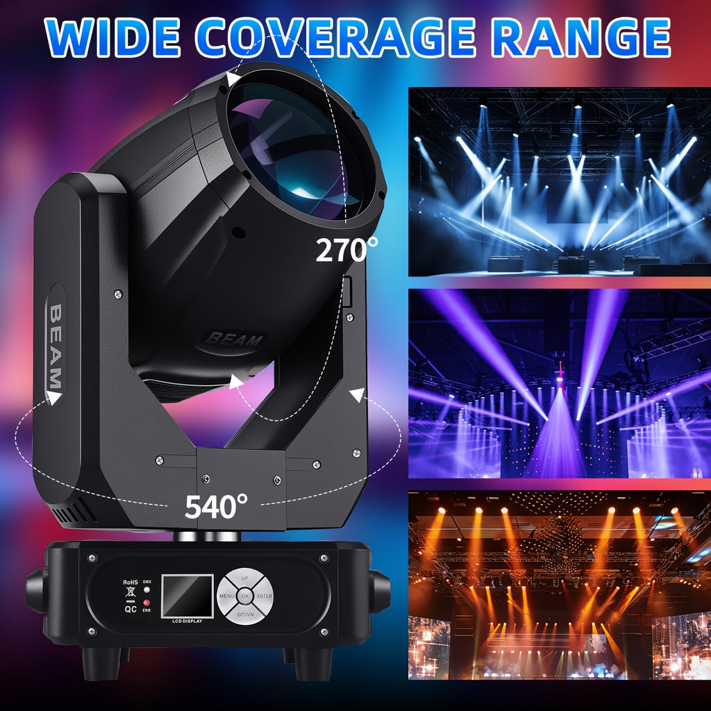 350W beam light, DJ stage light, black moving head light, moving head light, spotlight, stage light - DMX512 control, with 15 colors and 13 gobo patterns, voice/sound activation, aluminum alloy housing