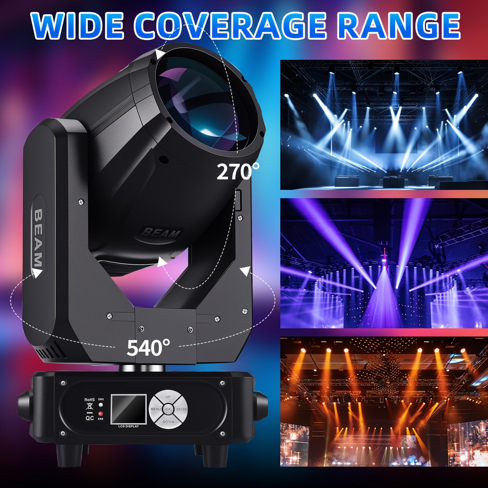 350W beam light, DJ stage light, black moving head light, moving head light, spotlight, stage light - DMX512 control, with 15 colors and 13 gobo patterns, voice/sound activation, aluminum alloy housing