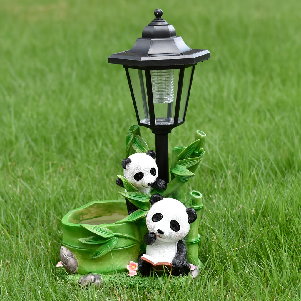 One-Piece Courtyard Creative Chinese Panda Outdoor Solar Light Statue Decoration, Animal Sculpture and Flower Pot Dual-Use, Multi-Functional Villa Night View Lighting, Balcony Living Room Garden Home Decorative Light, Friend Gift