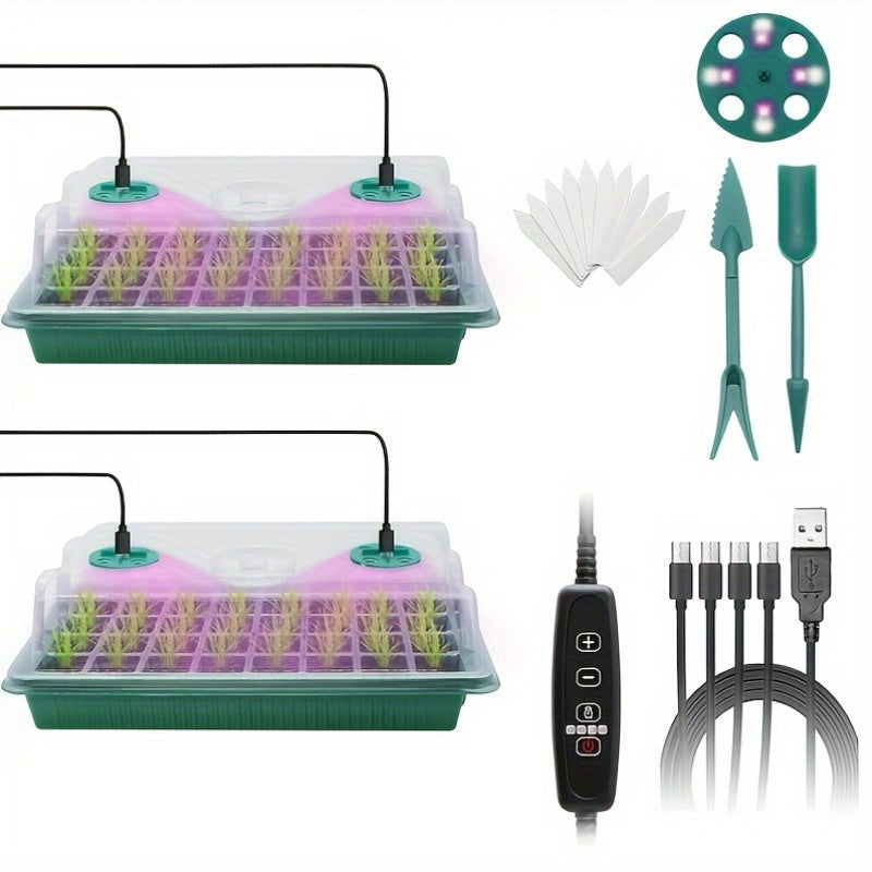 2 Packs 80 Cells / 5 Packs 60 Cells Seed Starter Tray with Grow Light, Seed Starting Kit, Timed Seed Tray, Adjustable Brightness & Humidity, Greenhouse & Garden Seed Planting, Indoor Plant Grow Light
