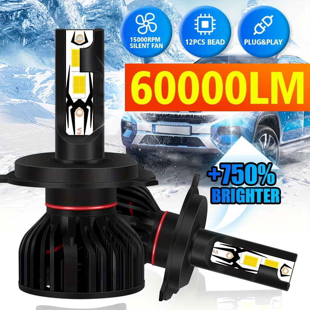 2-Pack H7 LED Bulbs 9005/HB3 9006/HB4 CANBUS Headlight Bulbs 210W Power Dual-Side CSP Chip 6500K Super White Light + 900% Brightness Increase 60,000 Hours Lifespan 12V/24V Universal