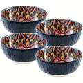 4-Piece Bohemian Style Ceramic Bowl Set, 6.5-Inch, Pattern Design, Striped Salad Bowl, Multi-Purpose – Perfect for Cereal, Soup, Oatmeal, Pasta Bowl, Large Salad Bowl