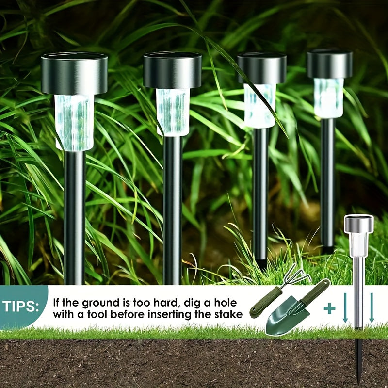 10-Piece Outdoor Stainless Steel Solar LED Light Set. Garden Decoration, IPX4 Waterproof Rating Solar Landscape Light. Suitable for Patio, Lawn, Walkway, Courtyard, Garden, Festivals, Parties, Gatherings