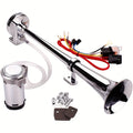 ALLREY 12V Air Horn Kit, Super Loud 18 Inch Single Horn Truck Horn, Train Horn with Compressor, Fits Any 12V Vehicle, Silver Black Button