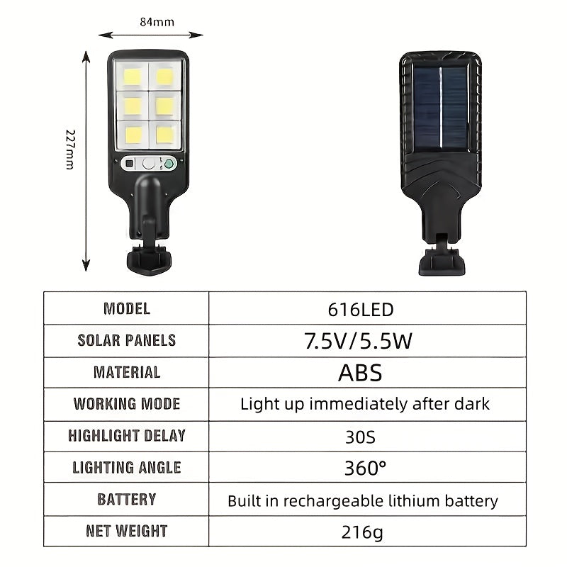 2026 New 616LED Solar Street Light, Super Bright Wall Light, LED Outdoor Lighting Fixture, IP44 Protection Rating, Four Lighting Modes, Safety Lamp, Easy Installation
