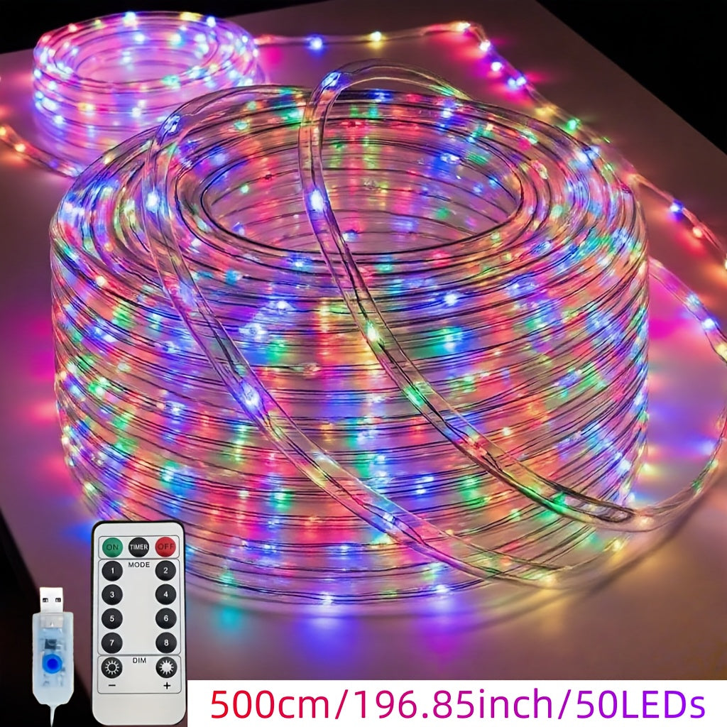 LED tube light, tubular light string, fairy light tube, DIY decorative light, USB powered, remote control, 8 lighting modes, adds ambiance to Christmas trees, parties, Christmas, carnivals, weddings, anniversaries, birthdays and other scenes