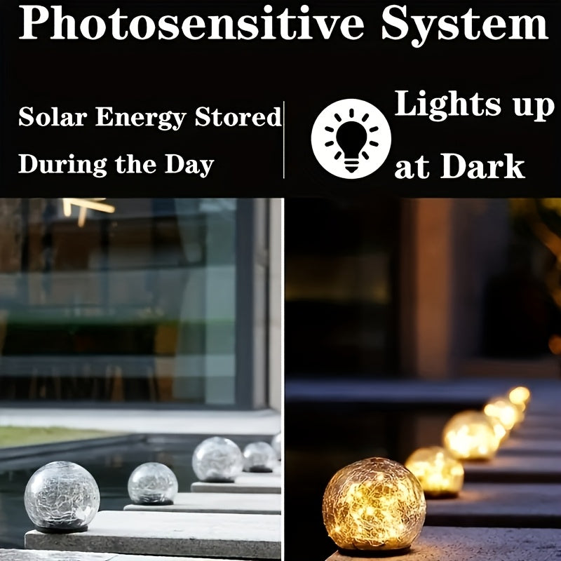 Solar Cracked Glass Sphere In-Ground Light, Outdoor Courtyard Lawn Ground Insert Light, Indoor Tabletop Ambient Decorative Light, Waterproof Landscape Light, 2-in-1 Solar Powered Night Light