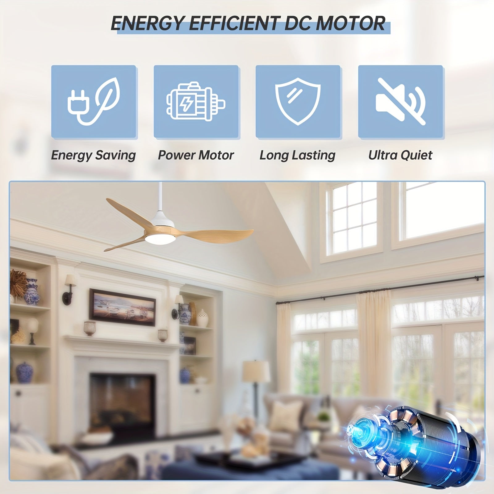 Sofucor Newest 56 Inch Smart Ceiling Fan, 22W LED Light & 3 ABS Blades, Indoor & Outdoor Use, Reversible DC Motor & Remote, Ideal for Living Room, Patio & Dining Room