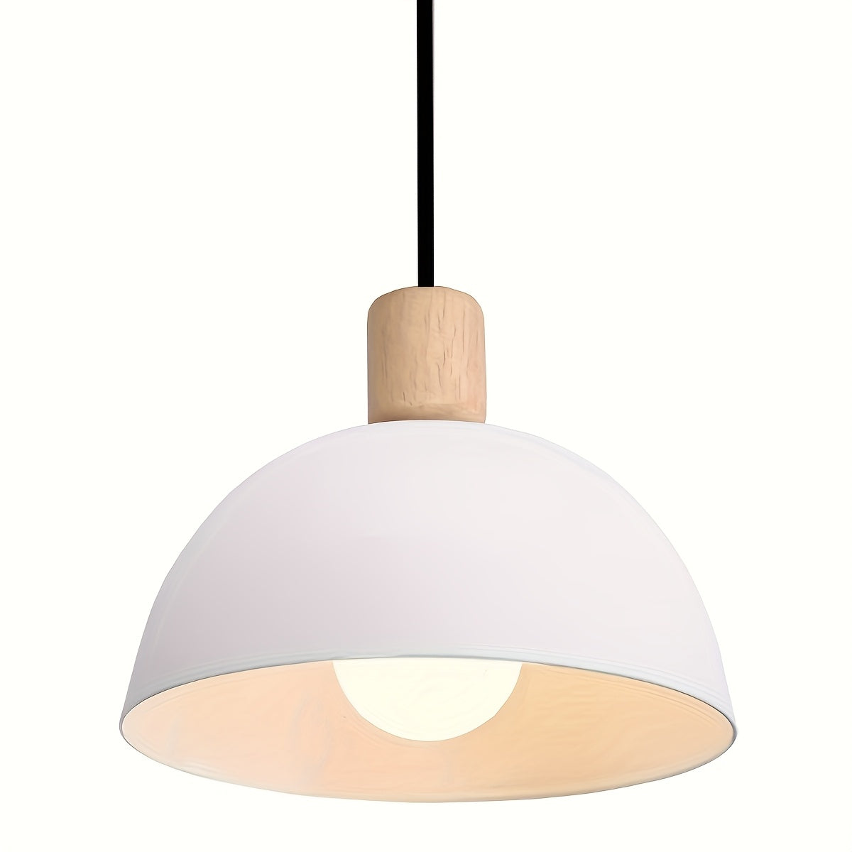 Semi-circular pendant light vintage round iron chandelier modern ceiling light metal wood hanging pendant light suitable for bedroom, dining room, kitchen, restaurant (bulb not included!!!)