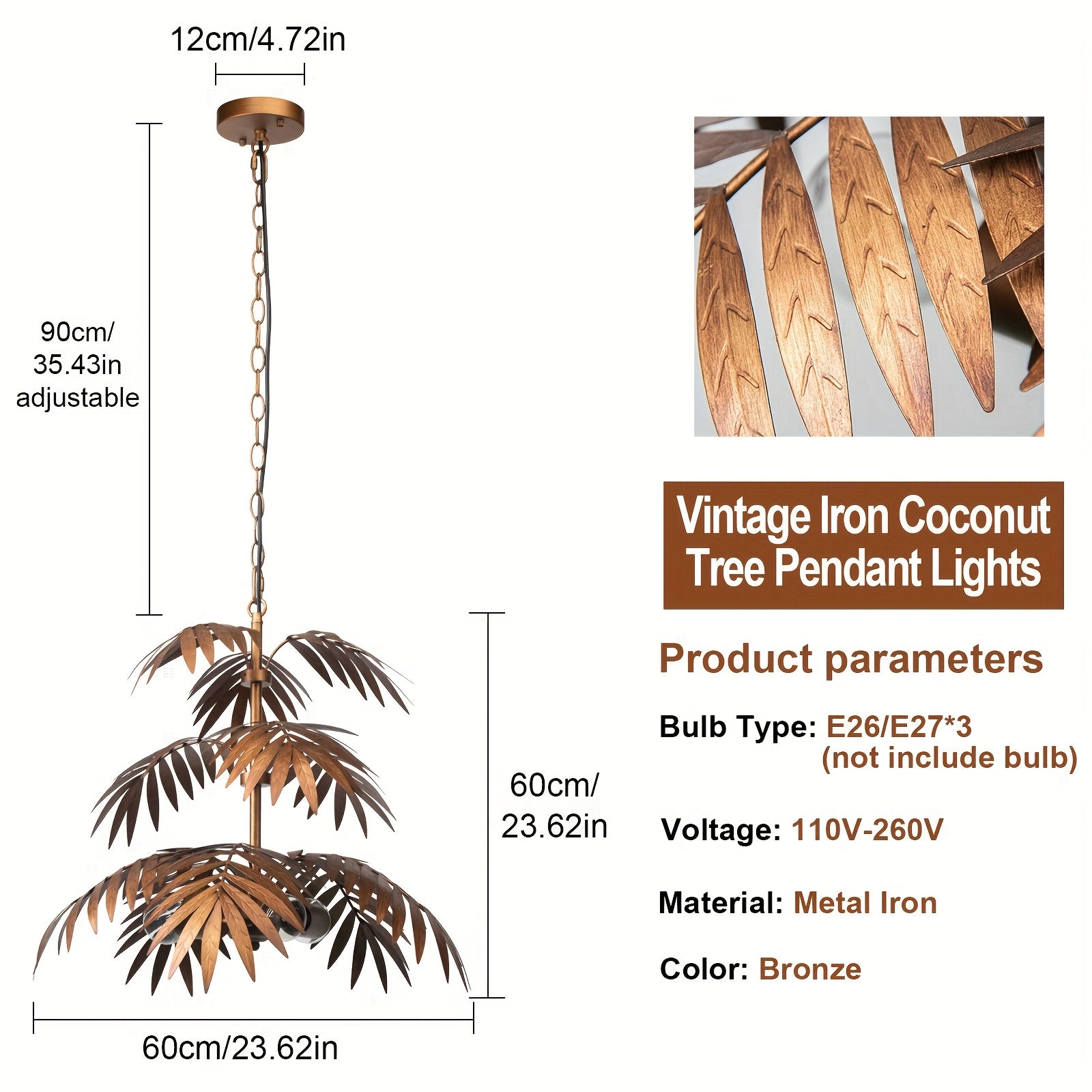 Rustic farmhouse chandelier, gold palm leaf decorative ceiling pendant light, home decor art pendant light