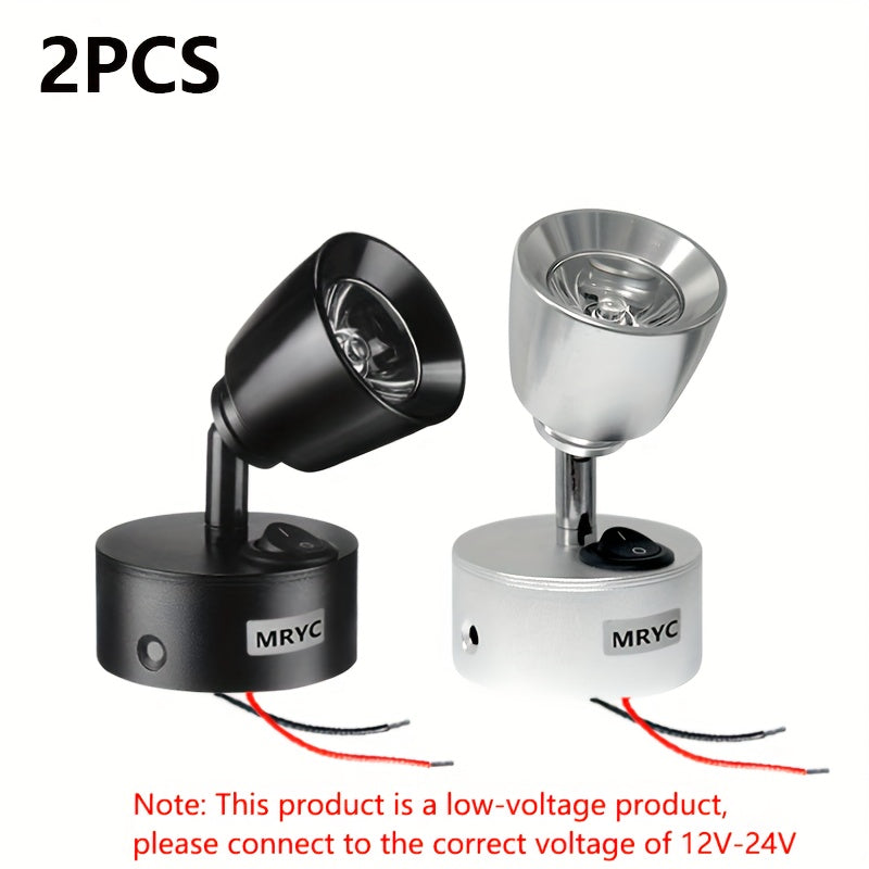 2pcs RV reading light rotatable LED spotlight, 3W with push button switch, suitable for camper van, station wagon, marine yacht interior lighting fixture, 3W bedside reading light, DC12-24V