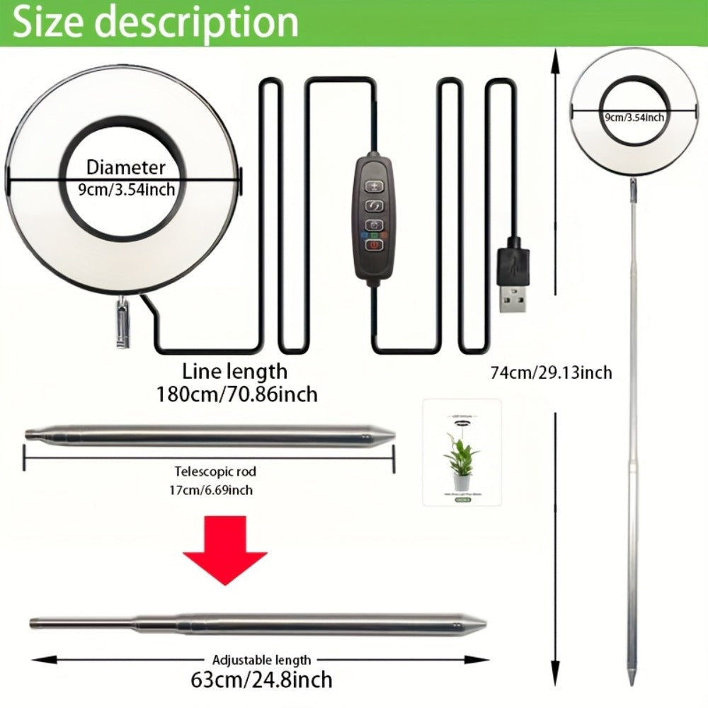 2-Pack LED Plant Grow Light, 3 Color Modes Adjustable Length Up to 63cm/24.8inch, USB Powered, 4-Key Control Switch, 3/9/12H Timer, Lamp Head Diameter 9cm/3.54inch, 10-Level Dimmable Brightness, 48 LED Beads, Super Bright & Wide Lighting Range